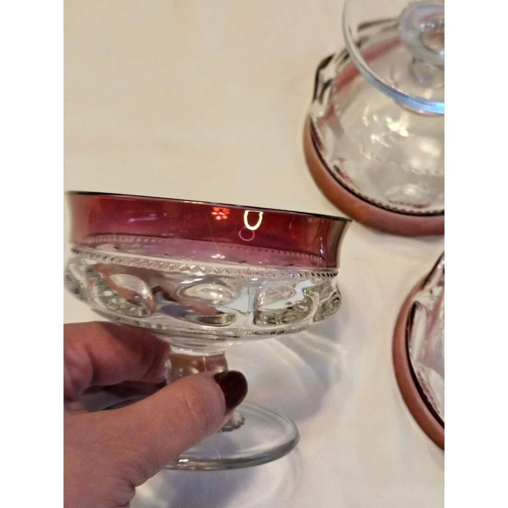 3 TIFFIN FRANCISCAN King's Crown‎ Ruby Flash Champagne Sherbet Glasses 3 1/8
